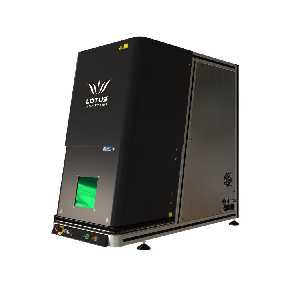Lotus µMeta Industrie-Faserlaser ermöglicht schnelle, präzise Gravuren mit 4-Achsen-Steuerung für automatisierte Fertigungsprozesse.