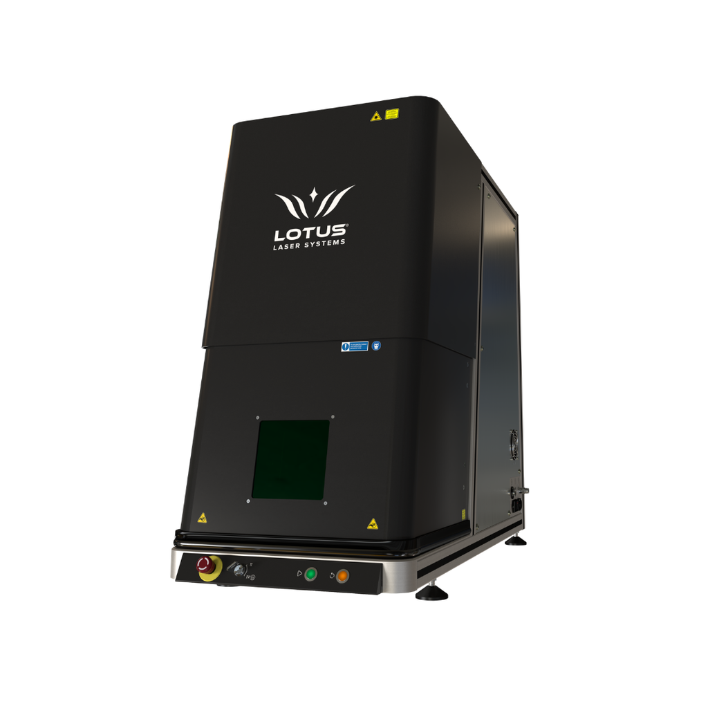 Lotus µMeta MOPA-Faserlaser graviert und markiert Metall präzise mit hoher Geschwindigkeit für industrielle Anwendungen und Werkstätten.