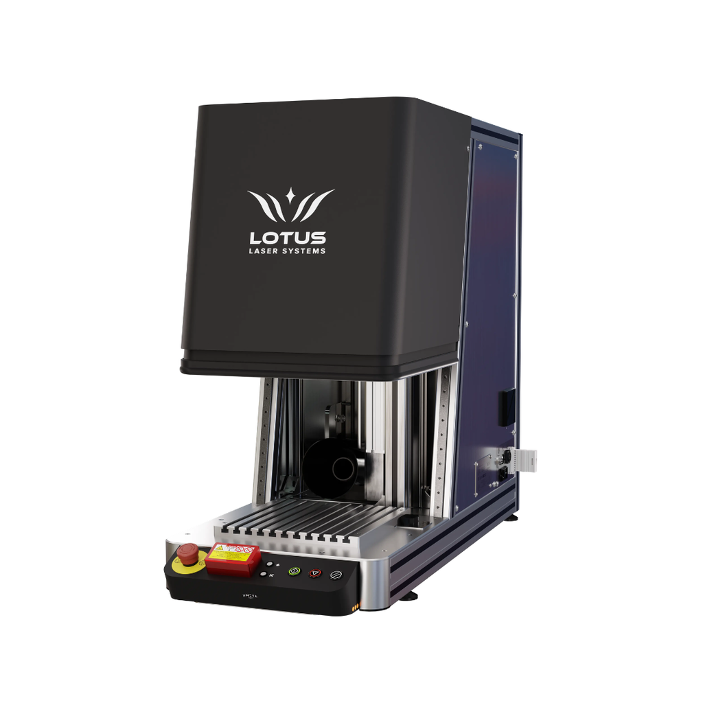 Lotus µMeta Laserbeschriftungssystem mit 30 oder 60 Watt MOPA-Laser erstellt detailreiche Markierungen auf Metall und Kunststoff.