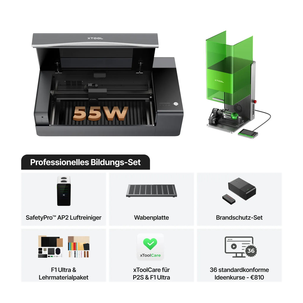 xTool P2S 55W Desktop CO2 Laser Cutter und Lasergravierer für den Bildungsbereich