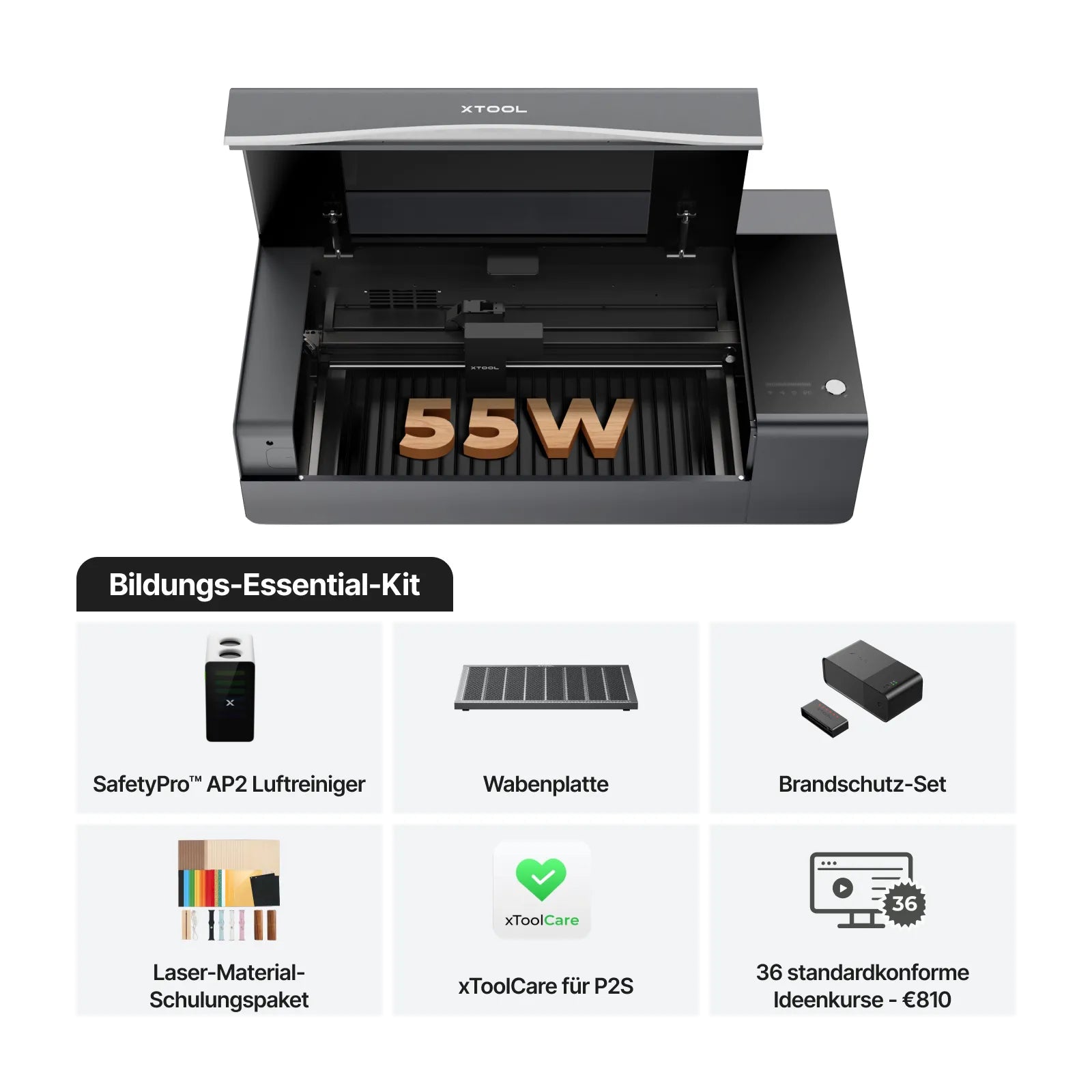 xTool P2S 55W Desktop CO2 Laser Cutter und Lasergravierer für den Bildungsbereich